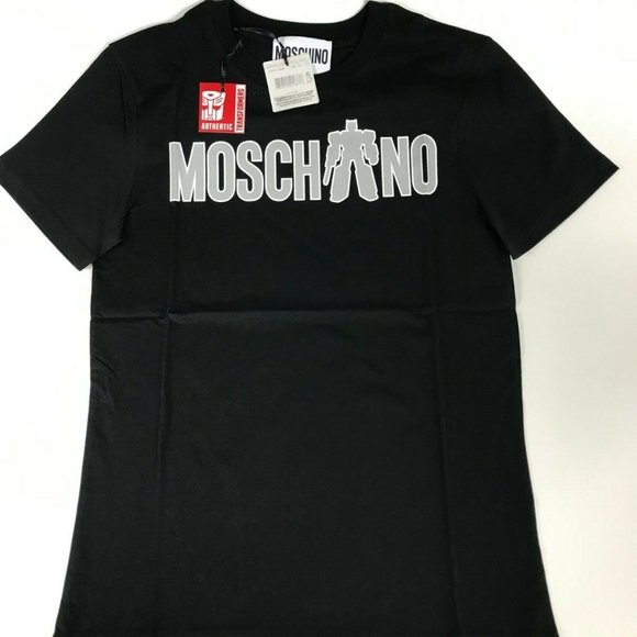 $250 AW17 Moschino Couture Jeremy Scott Transformers Logo Black Tshirt *RARE*